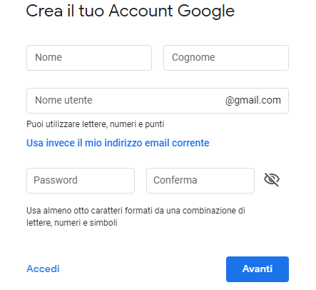 creare account gmail